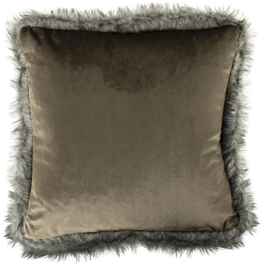 Taupe sametový polštář lemovaný kožešinou Copp - 45 * 45 * 10cm