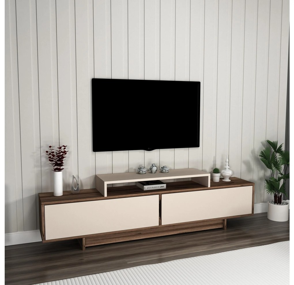TV stolík/skrinka Grasias (orech + béžová). Akcia -19%. Vlastná spoľahlivá doprava až k Vám domov. 1107675