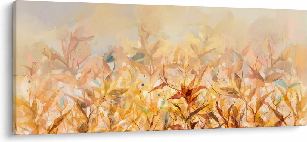 Obraz - Listy vo farbách jesene, olejomaľba (120x50 cm)