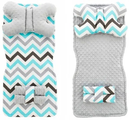 Obojstranná podložka do kočíka 4v1 BLUE/GREY ZIG ZAG