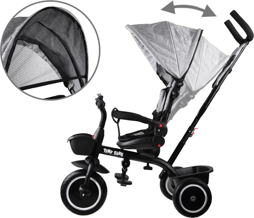 Detská trojkolka Tiny Bike 3 v 1 so strieškou, otočná SP0650 sivá