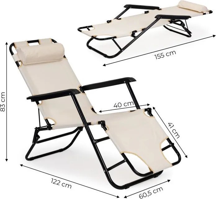 Ležadlo s opierkou hlavy, skladacia konštrukcia, béžové
