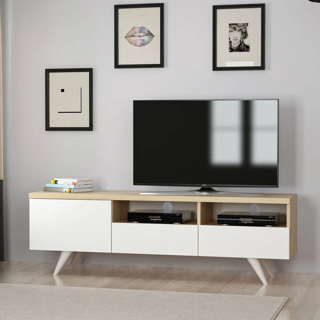 TV skrinka BRÜKSEL 150 cm biela/dub