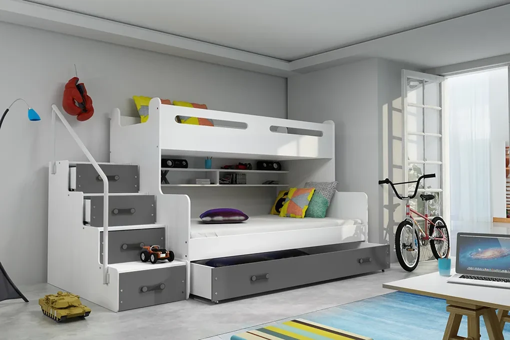 Poschodová posteľ MAX 3 rozšírená 200x120 biela - grafitová