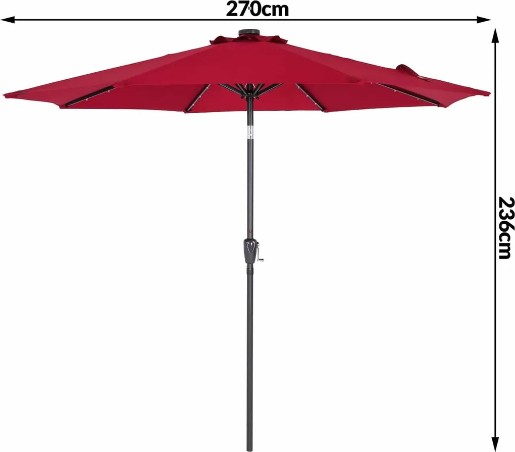 Zahradní slunečník s LED osvětlením Floridas 270 cm červený
