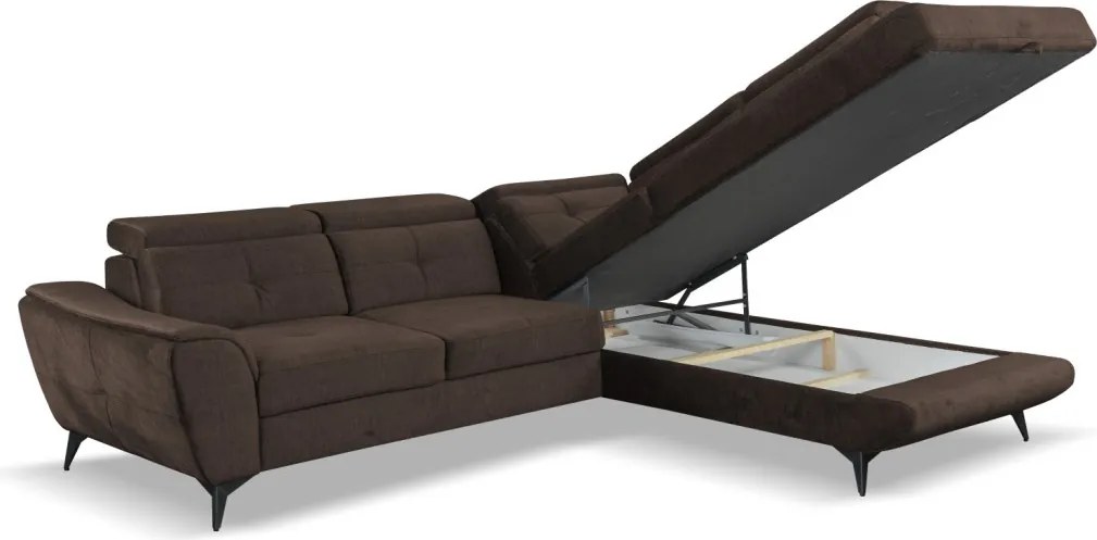 Rohová sedacia súprava Sergio, tmavo hnedá látka, pravý roh