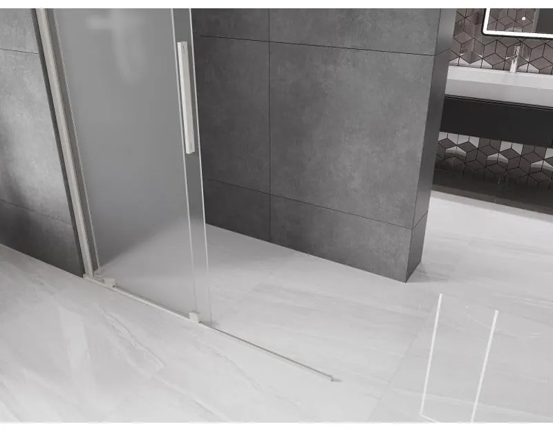 Mexen Velar, sprchová zástena s posuvnými dverami Walk-in 130 x 200 cm, 8mm sklo námraza, brúsená oceľ, 871-130-000-33-97