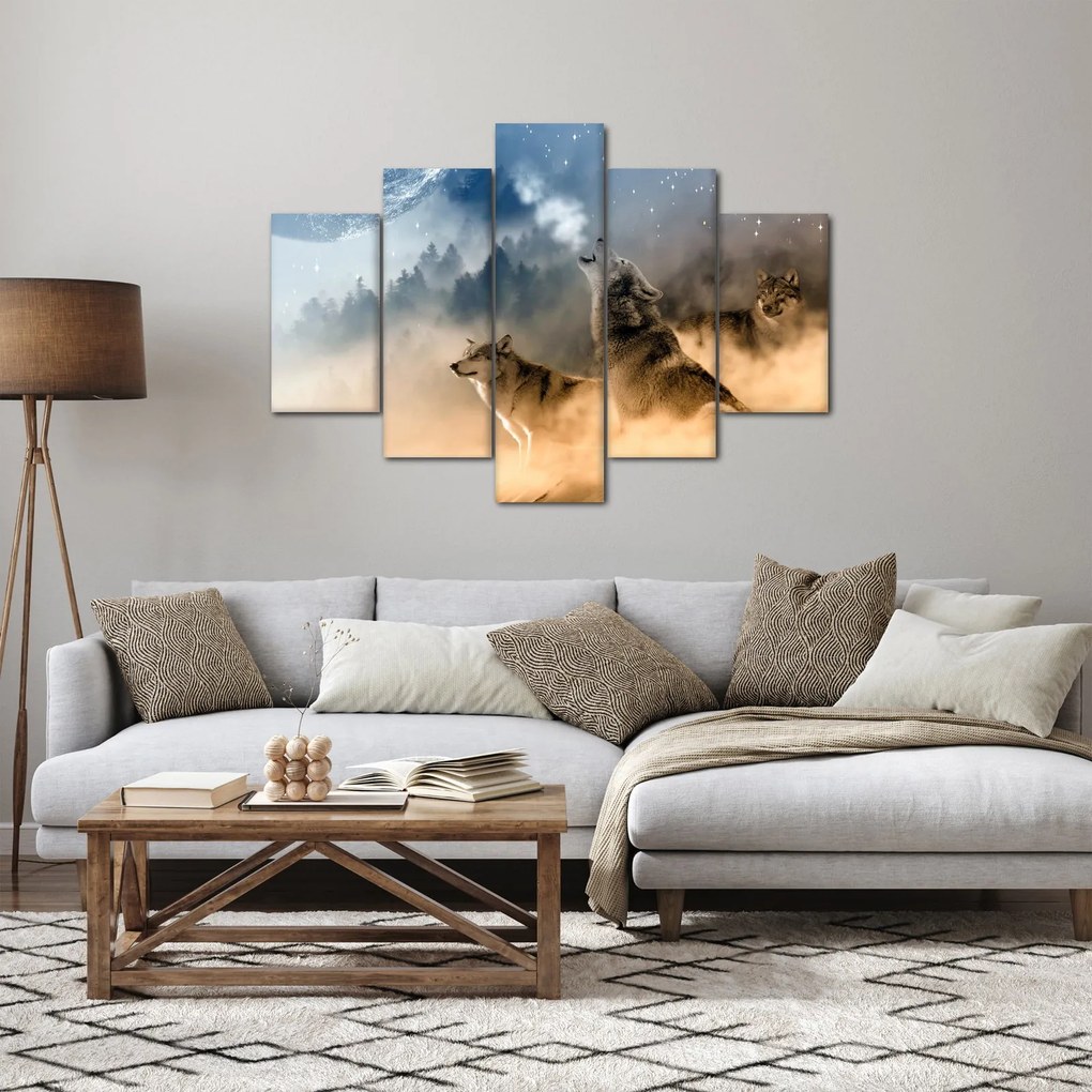 Obraz - vlci vyjúci na mesiac (150x105 cm)