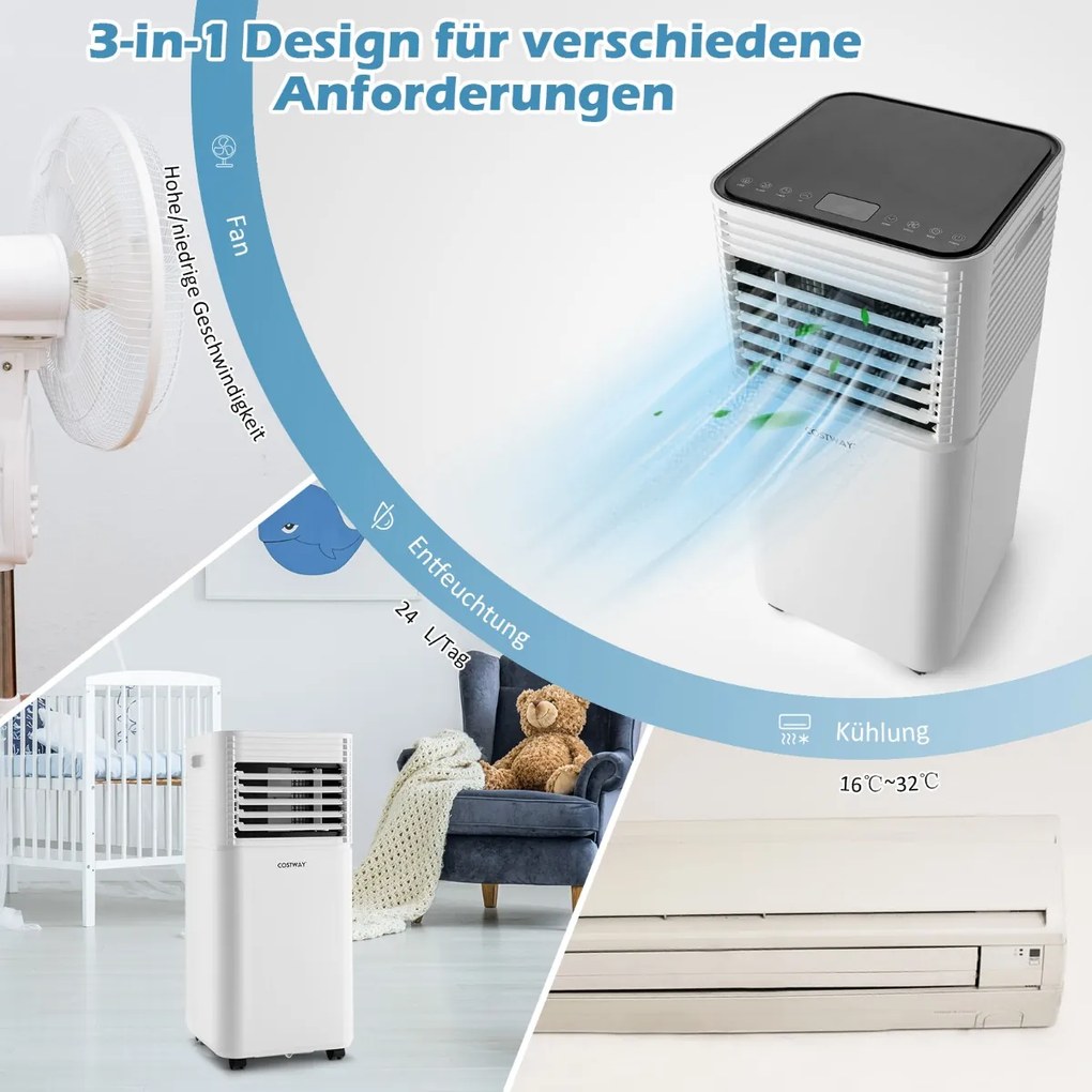 4 v 1 mobilná klimatizácia 9000 BTU Chladenie a vetranie a odvlhčovanie Klimatizácia s čiernym vekom 16 ℃ - 32 ℃