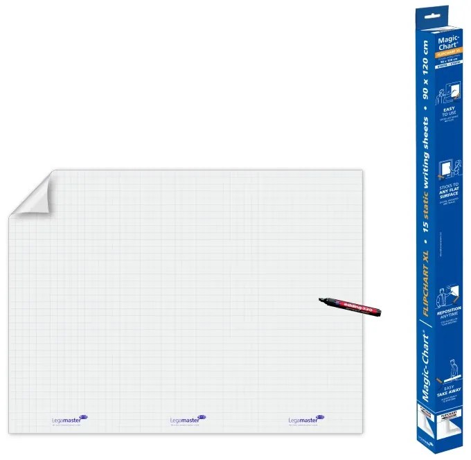 Biela popisovacia fólia Legamaster Magic-Chart XL, rastrovaná, 15 listov, 900 x 1200 mm