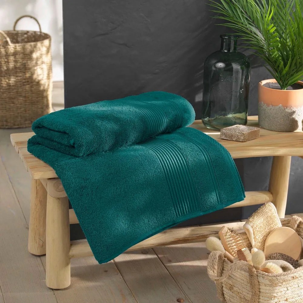 Tmavozelená froté bavlnená osuška 90x150 cm Tendresse – douceur d'intérieur