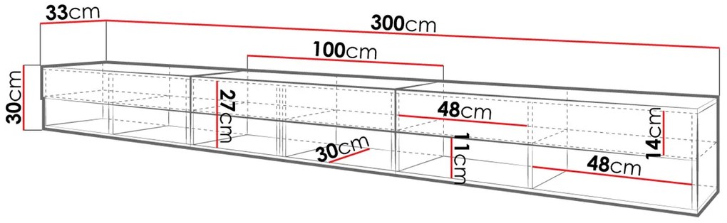 Televízny stolík 300 cm WILLA A - dub wotan