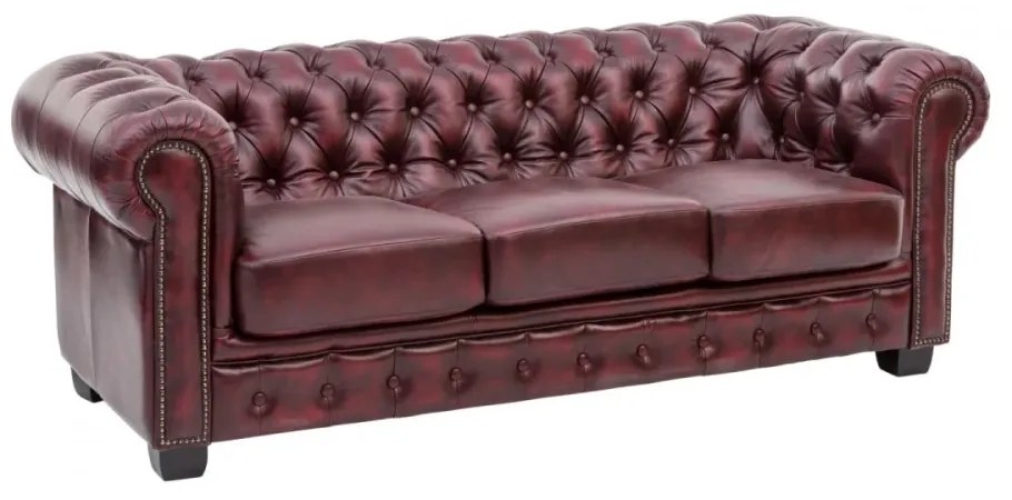 furniture-nabytek.cz - Trojmiestna pohovka Chesterfield z pravej kože, červená – 200×90×72 cm