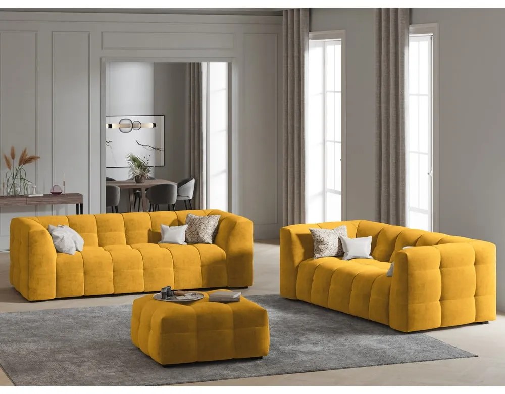 Žltý zamatový puf Windsor &amp; Co Sofas Vesta