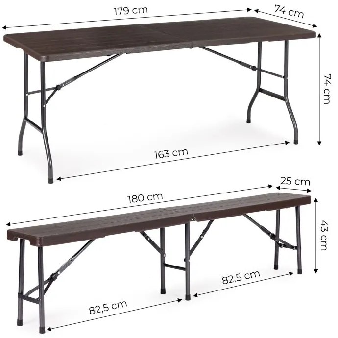 Kempingový set 180cm + 2 lavice v hnedej farbe