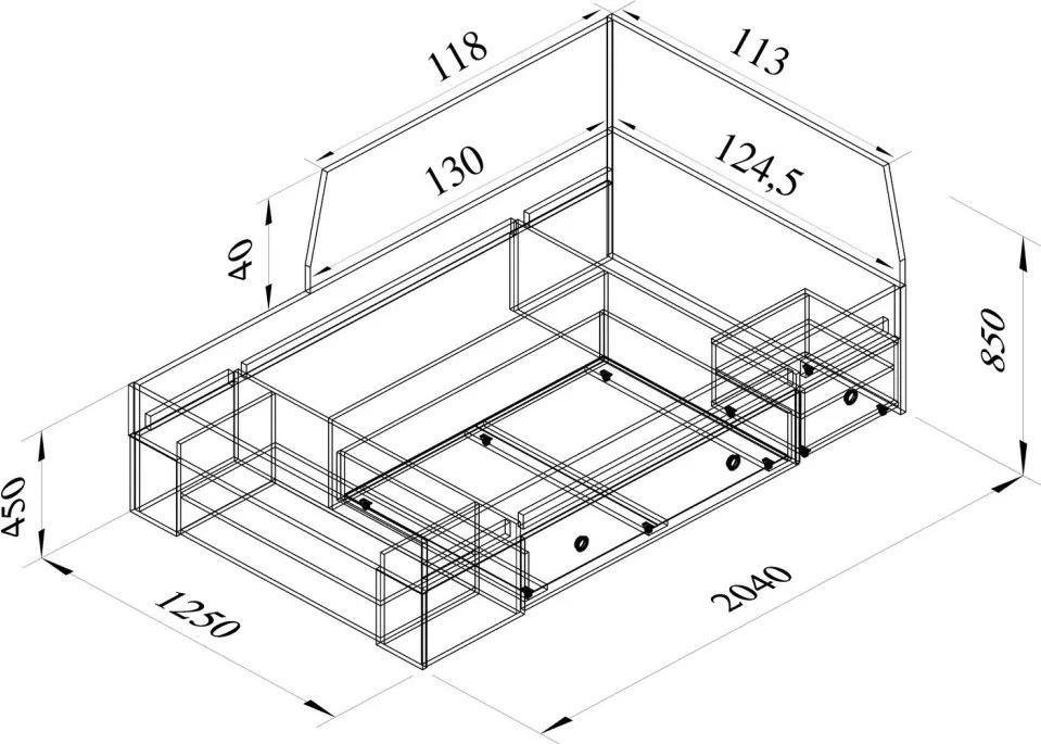Úložná posteľ so zástenou Junior 120x200 cm, dub sonoma