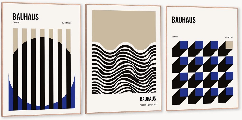 Nástenné dekorácie v rámoch Bauhaus, 3 ks