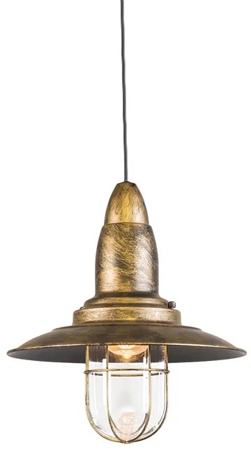 Vintage závesná lampa bronzová so sklom - Pescador