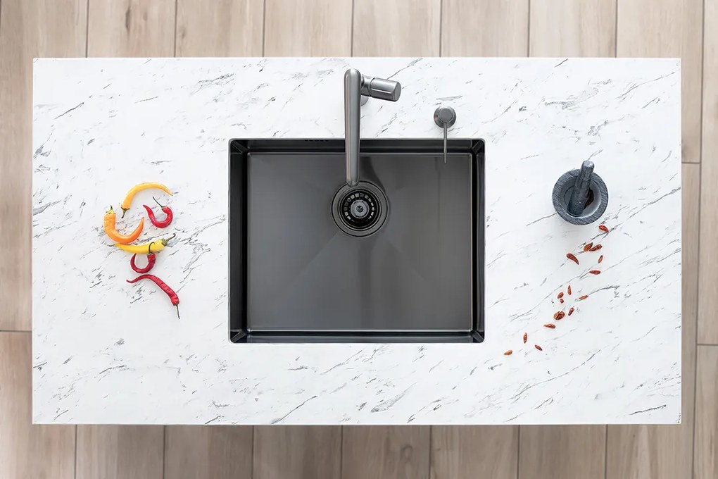 Laveo Marmara, 1-komorový nerezový drez 540x440x200 mm, grafitová, LAV-SAM_510P