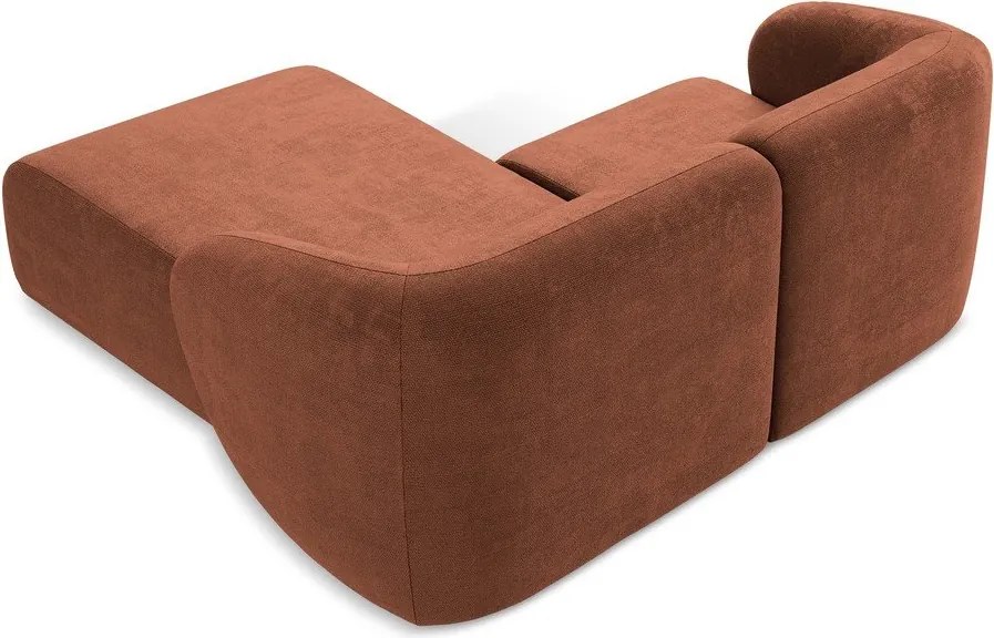 Ženilková rohová pohovka v terakotovej farbe (pravý roh/s leňoškou) Lani – Makamii