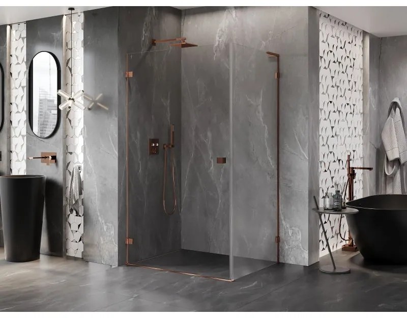 Mexen Lunar-B L, 1-krídlový sprchový kút, ľavý, 90 x 80 cm, 8mm číre sklo, ružové zlato profil, 832L-090-080-60-00-L