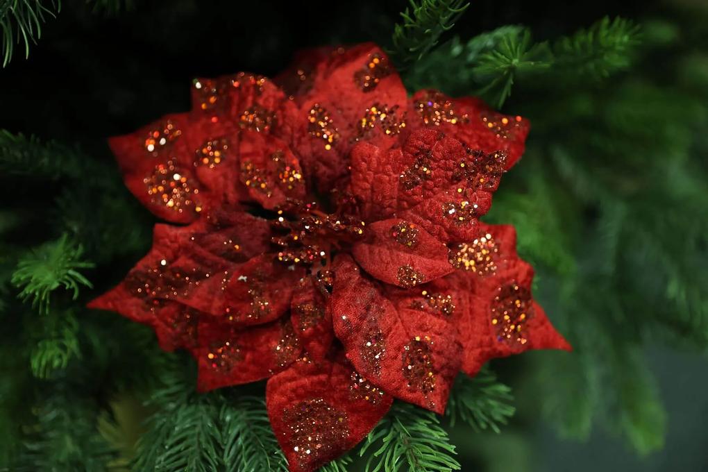 Červená vianočná ruža na štipci 23cm