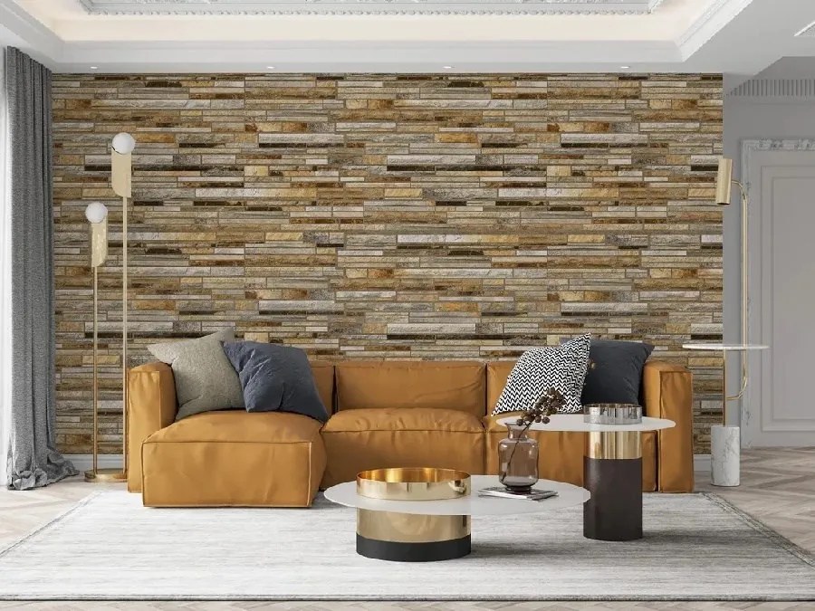 Obkladové panely 3D PVC TP10027896, rozmer 960 x 480 mm, ukladaný kameň Gold, GRACE