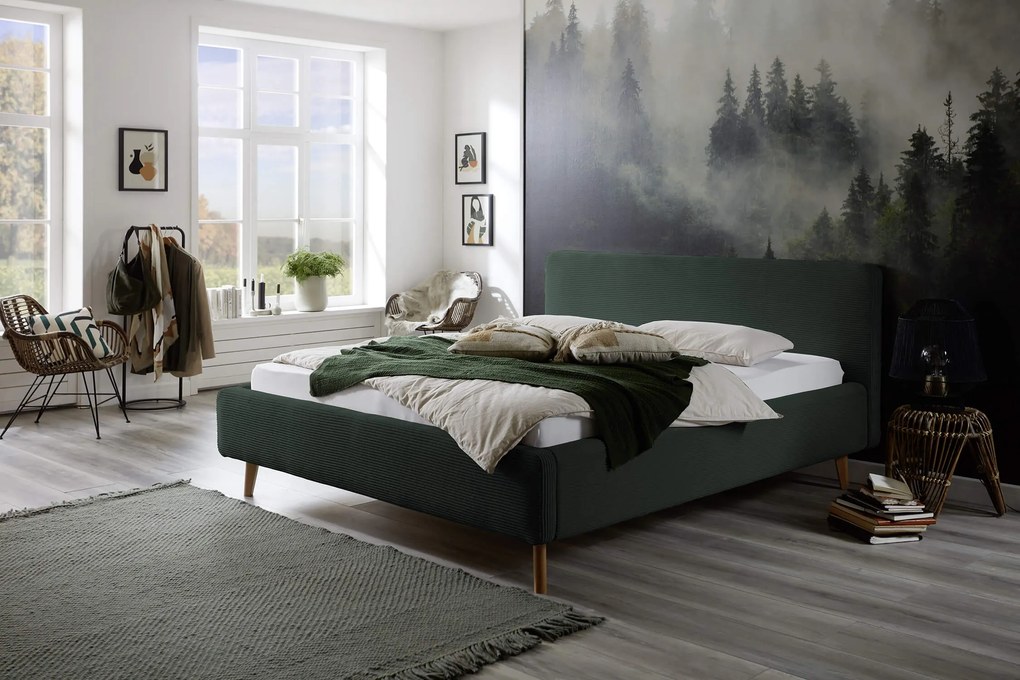 Čalúnená posteľ taupe s úložným priestorom 160 x 200 cm menčester zelená MUZZA