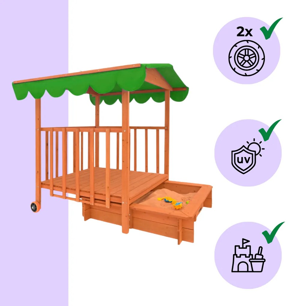 Pieskovisko s verandou HAPPY, 130x130x143cm, hnedá/zelená Jurhan