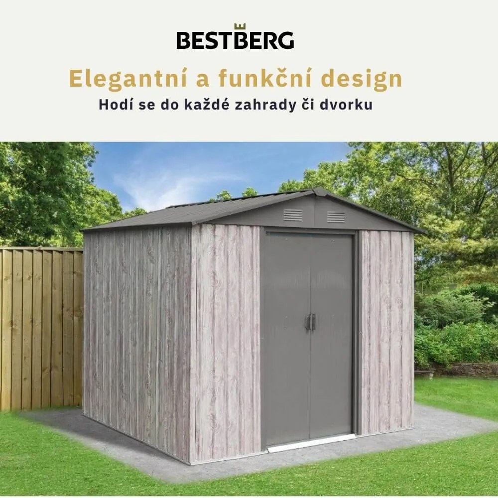 Záhradný domček BestBerg ZDB-4SD / 4,1 m² / 236 x 174 x 206 cm / biele drevo / sivá