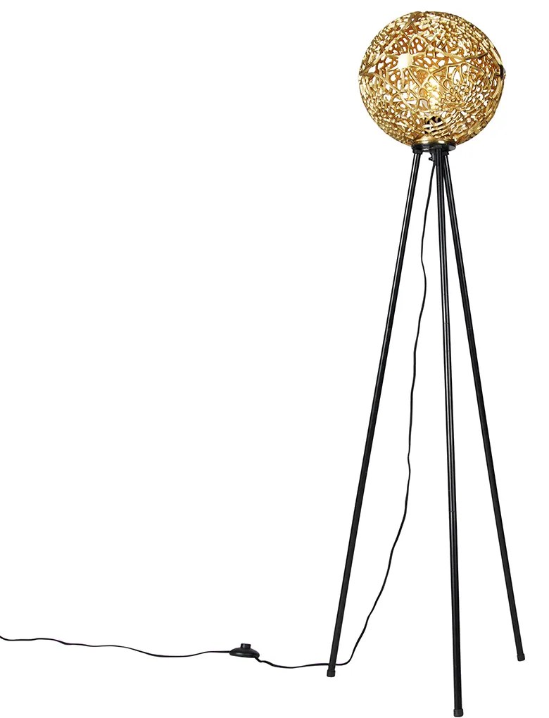 Stojaca lampa v štýle Art Deco trojnožka zlatá - Maro