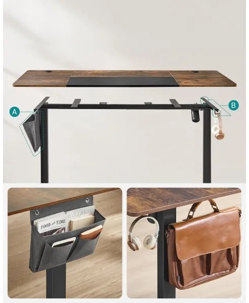 Výškovo nastaviteľný písací stôl SOLEA-X hnedá/čierna