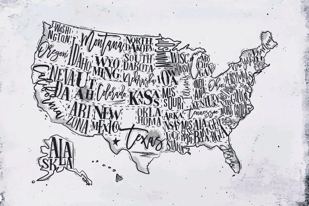 Samolepiaca tapeta šedá mapa USA s jednotlivými štátmi - 375x250