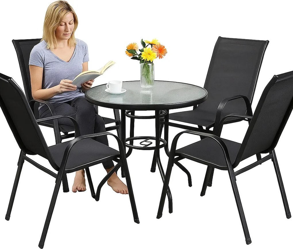 TRENDIE Zostava záhradného nábytku - 4 stoličky a stôl 80cm okrúhly