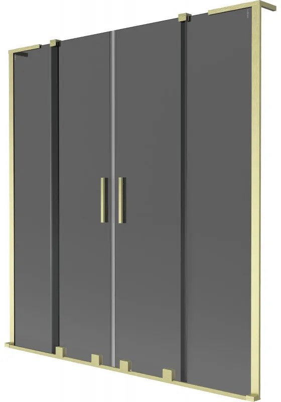 Mexen Velar L Duo, 2-krídlová posuvná vaňová zástena 150 x 150 cm, 8mm šedé sklo, zlatá matná, 896-150-003-42-55