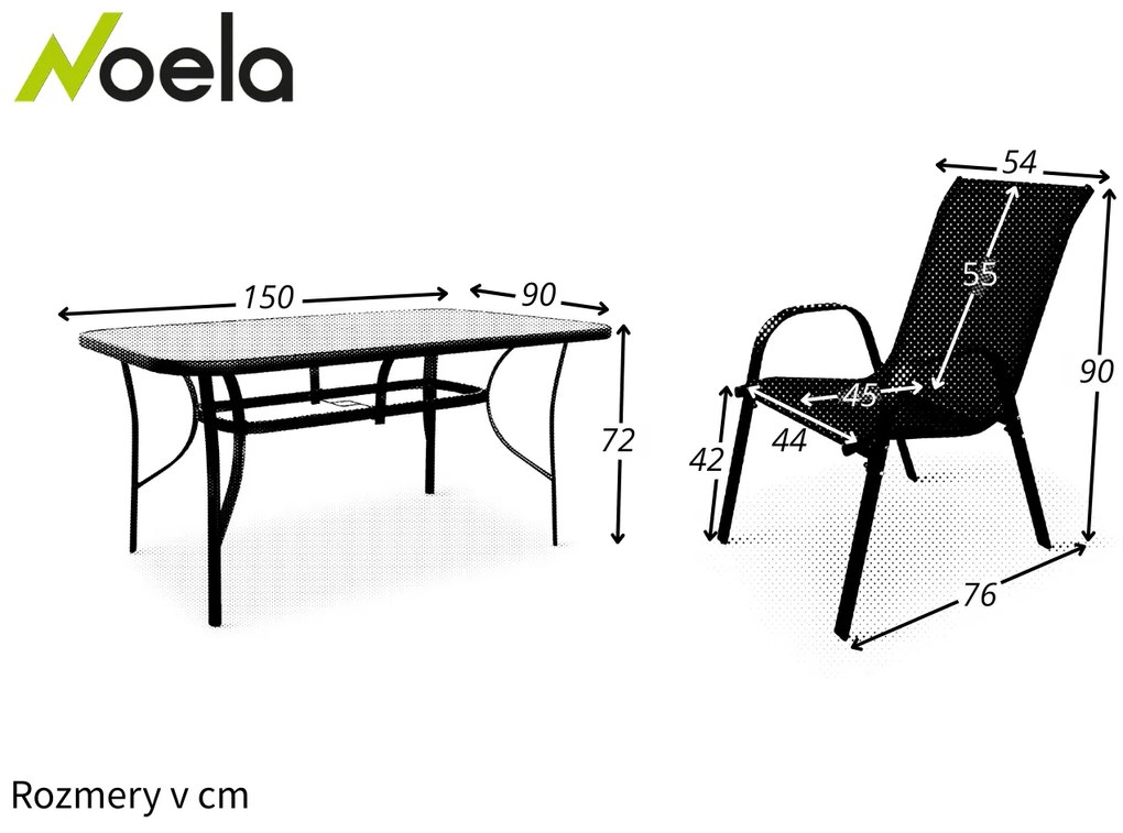 Noela Záhradný jedálenský set Klaudia transparentný + 4x kovová stolička Ramada