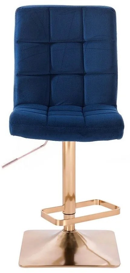 LuxuryForm DESIGN Barová stolička TOLEDO VELUR na zlatej hranatej podstave - modrá