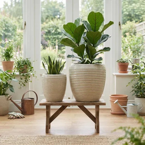 Sada 2 ks keramických květináčů NEVA XIV světle béžová