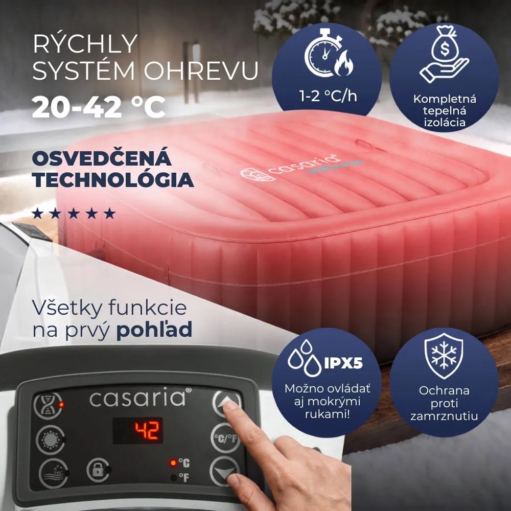 Nafukovacia vírivka OASIS pre 6 osôb, štvorcová, čierna Casaria