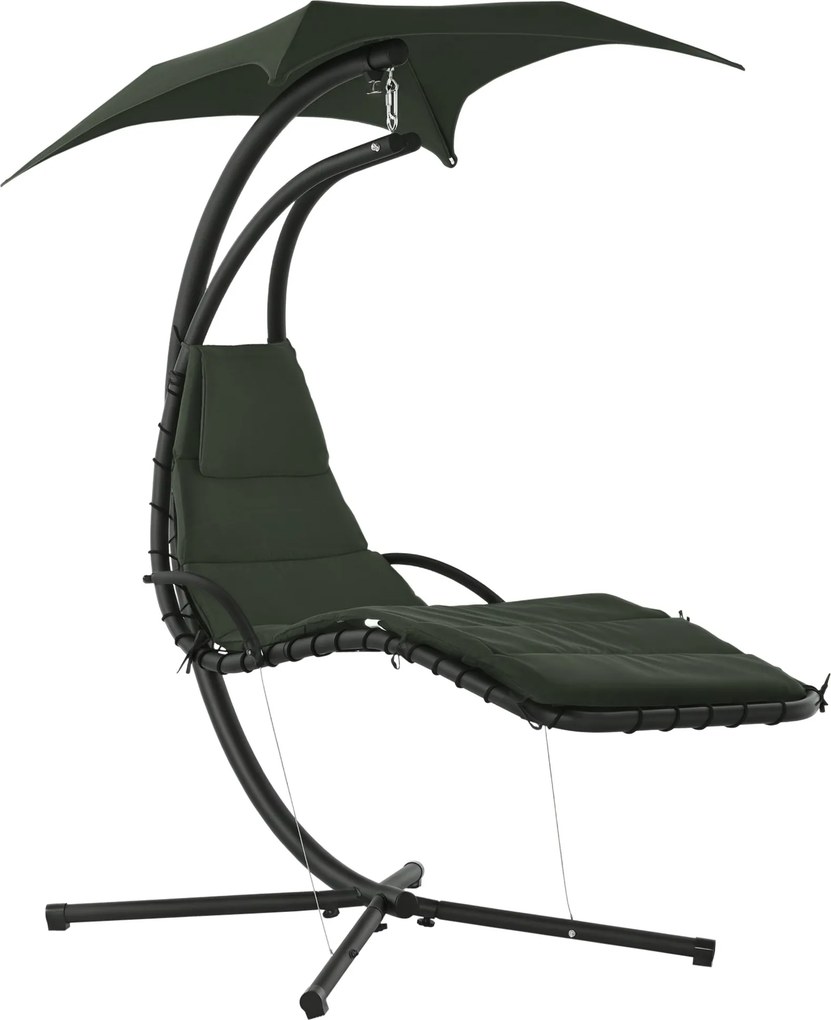 Závesná ležadlo Outsunny so slnečníkom a matracom, moderný dizajn 190L x 110W x 190H cm, oceľ, polyester, tmavá šedá čierna | Aosom