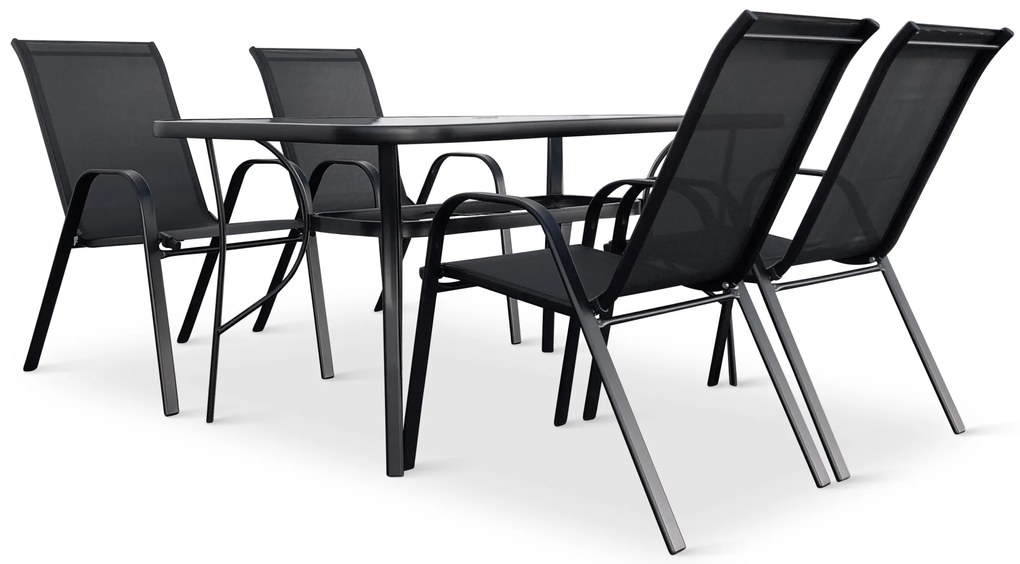 Záhradný jedálenský set Porto 150 cm + 4x kovová stolička Ramada