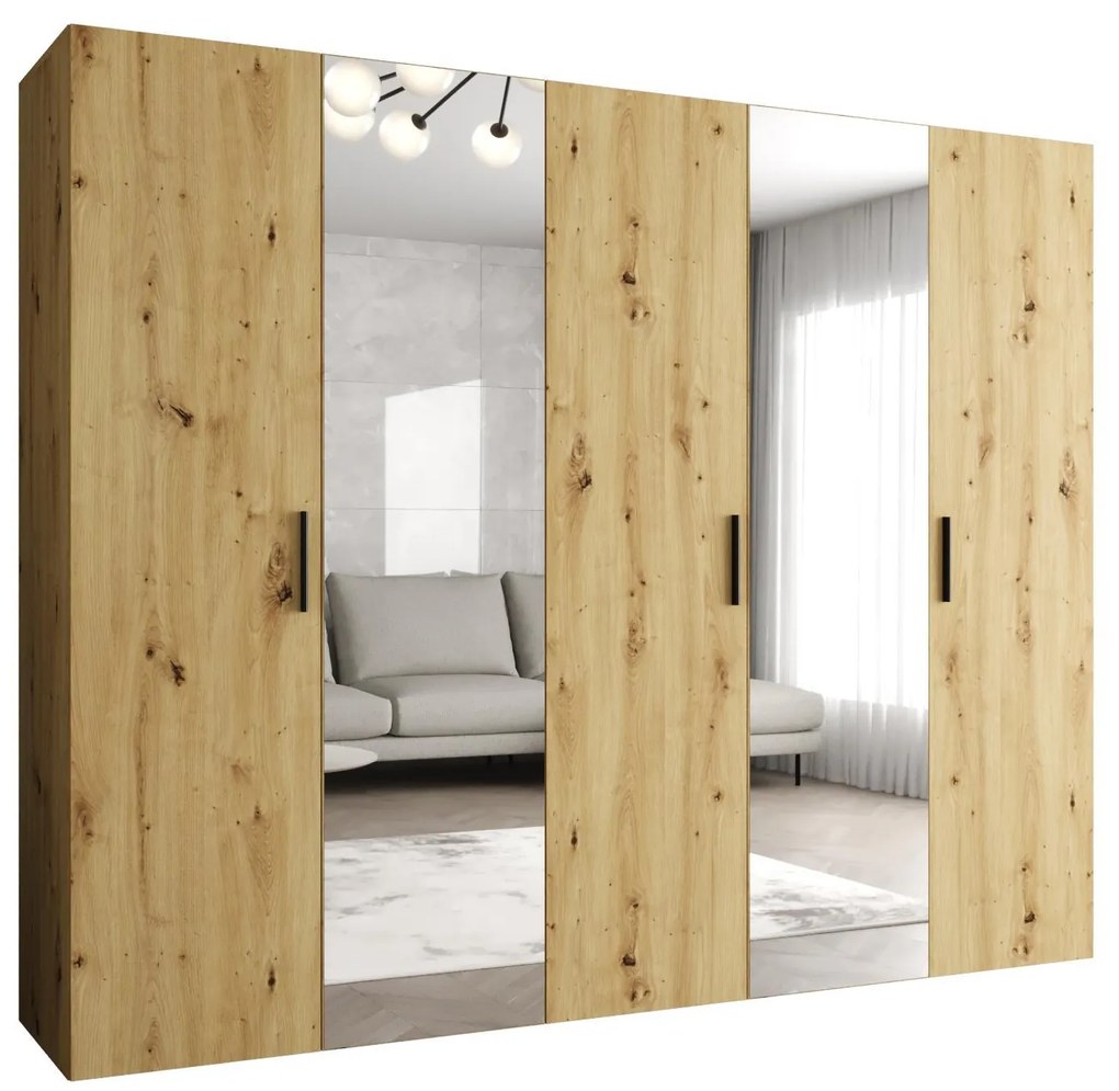 Šatníková skriňa 250 cm Borry 2 (dub artisan + čierna). Akcia -20%. Vlastná spoľahlivá doprava až k Vám domov. 1125833