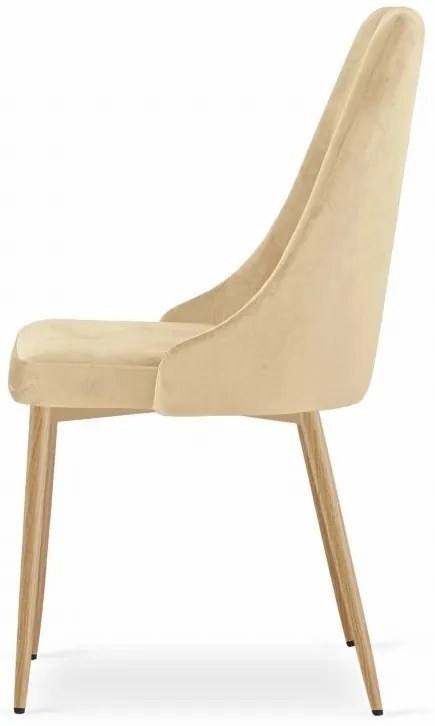 Set 4 stoličiek IMOLA - svetlý béžový zamat / nohy vo farbe dreva
