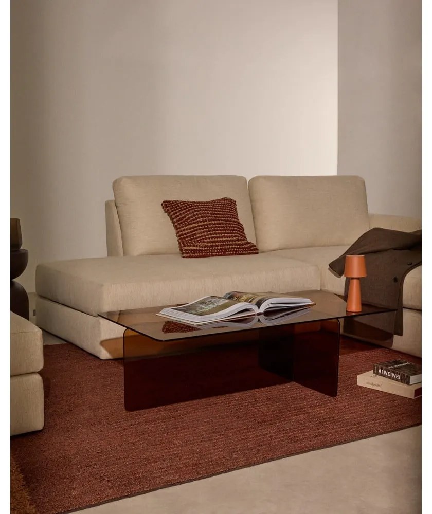 Hnedý sklenený konferenčný stolík 60x120 cm Zaren – Kave Home