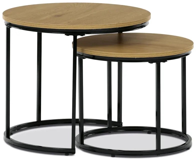 Set 2 ks stolků, MDF deska, dekor divoký dub, kovová podnož, černý lak