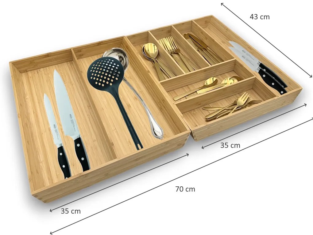 Organizér do zásuvky, príborník + na kuchynské náradie bambusový KESP 70 x 43 cm (SADA)