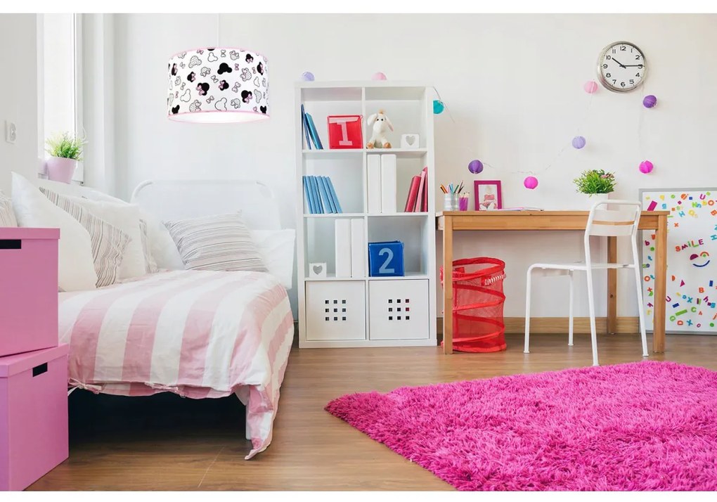 Detské závesné svietidlo Minnie, 1x textilné tienidlo so vzorom, (fi 35cm)