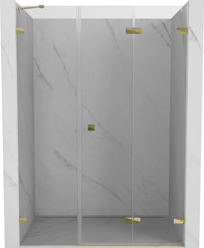 Mexen Lunar-F, pravé skladacie sprchové dvere 130 cm, číre sklo, zlatý profil, 836S-130-050-50-00-P