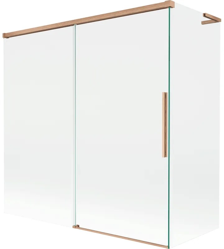 Mexen Rox, L posuvná 2-krídlová vaňová zástena 160 + 70 x 150 cm, 8mm číre sklo, medený matný profil, 8C9L-160-070-65-00