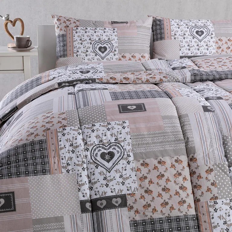 Letná sada periny a vankúša PATCHWORK šedo-krémová
